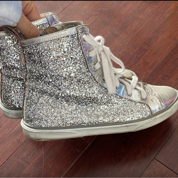Jimmy Choo Shoes - Jimmy Choo Silver Glitter High-Top Sneakers